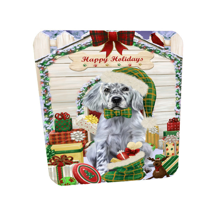 Christmas House with Presents English Setter Dog Coasters Set of 4 CSTA58369