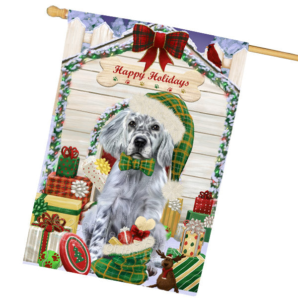 Christmas House with Presents English Setter Dog House Flag Outdoor Decorative Double Sided Pet Portrait Weather Resistant Premium Quality Animal Printed Home Decorative Flags 100% Polyester FLG69211