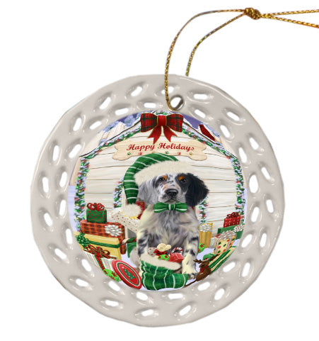 Christmas House with Presents English Setter Dog Doily Ornament DPOR58782