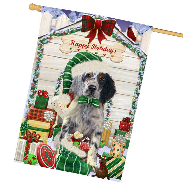 Christmas House with Presents English Setter Dog House Flag Outdoor Decorative Double Sided Pet Portrait Weather Resistant Premium Quality Animal Printed Home Decorative Flags 100% Polyester FLG69212