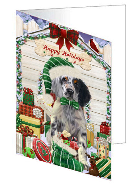 Christmas House with Presents English Setter Dog Handmade Artwork Assorted Pets Greeting Cards and Note Cards with Envelopes for All Occasions and Holiday Seasons