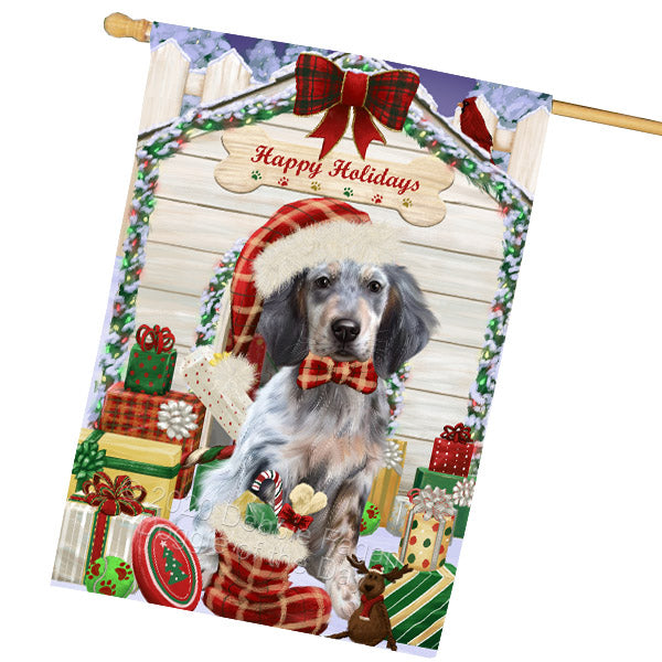 Christmas House with Presents English Setter Dog House Flag Outdoor Decorative Double Sided Pet Portrait Weather Resistant Premium Quality Animal Printed Home Decorative Flags 100% Polyester FLG69213
