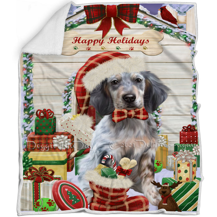 Happy Holidays Christmas English Setter Dog House with Presents Blanket BLNKT142079