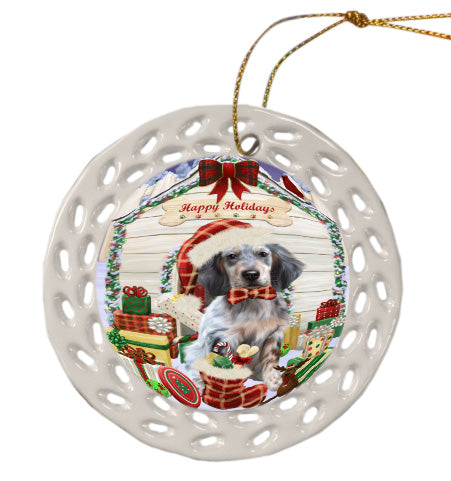 Christmas House with Presents English Setter Dog Doily Ornament DPOR58783