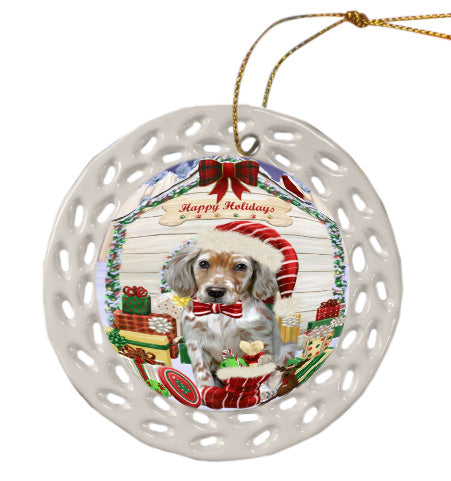 Christmas House with Presents English Setter Dog Doily Ornament DPOR58784