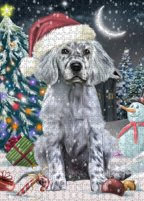 Christmas Holly Jolly English Setter Dog Portrait Jigsaw Puzzle for Adults Animal Interlocking Puzzle Game Unique Gift for Dog Lover's with Metal Tin Box PZL725