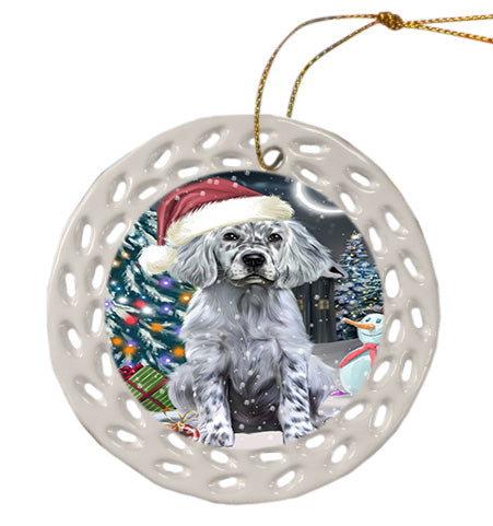 Christmas Holly Jolly English Setter Dog Doily Ornament DPOR58852