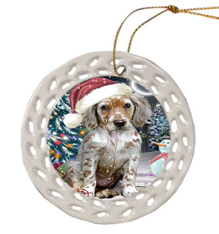 Christmas Holly Jolly English Setter Dog Doily Ornament DPOR58853