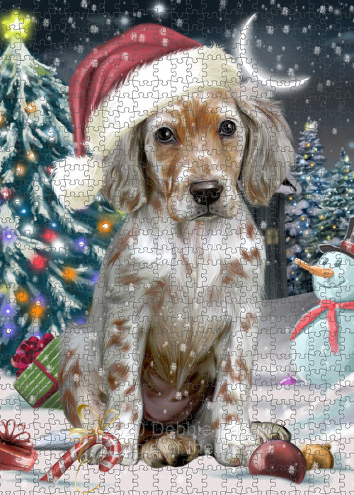 Christmas Holly Jolly English Setter Dog Portrait Jigsaw Puzzle for Adults Animal Interlocking Puzzle Game Unique Gift for Dog Lover's with Metal Tin Box PZL726