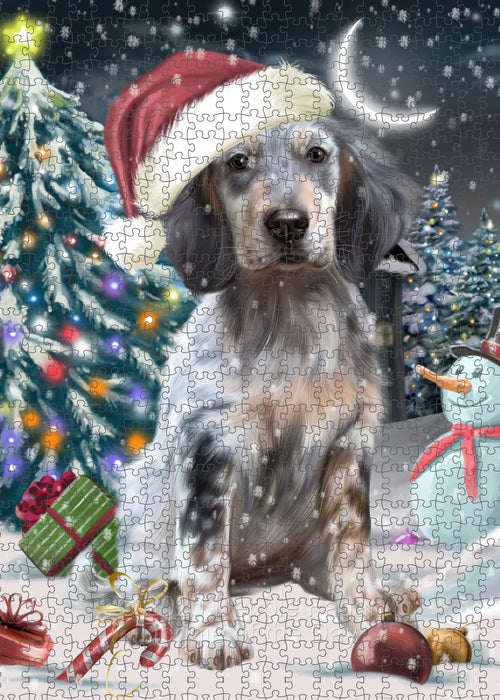 Christmas Holly Jolly English Setter Dog Portrait Jigsaw Puzzle for Adults Animal Interlocking Puzzle Game Unique Gift for Dog Lover's with Metal Tin Box PZL727