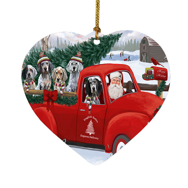 Christmas Santa Express Delivery Red Truck English Setter Dogs Heart Christmas Ornament HPORA59240