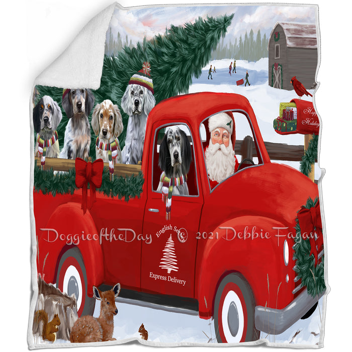 Christmas Santa Express Delivery Red Truck English Setter Dogs Blanket