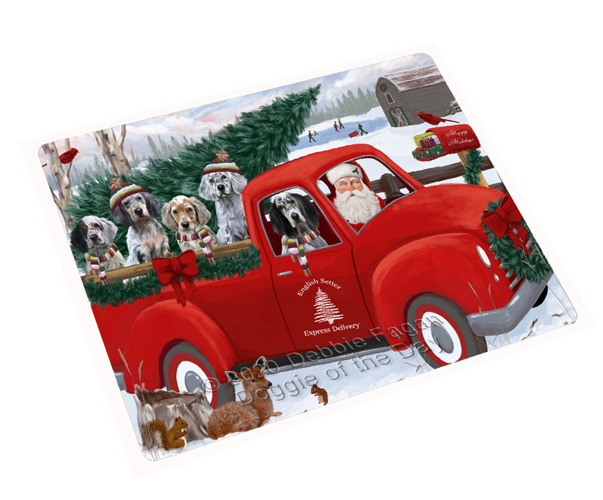 Christmas Santa Express Delivery Red Truck English Setter Dogs Cutting Board - For Kitchen - Scratch & Stain Resistant - Designed To Stay In Place - Easy To Clean By Hand - Perfect for Chopping Meats, Vegetables