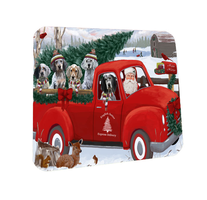 Christmas Santa Express Delivery Red Truck English Setter Dogs Coasters Set of 4 CSTA58479