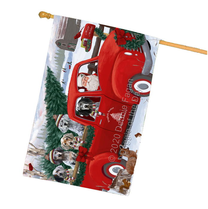 Christmas Santa Express Delivery Red Truck English Setter Dogs House Flag Outdoor Decorative Double Sided Pet Portrait Weather Resistant Premium Quality Animal Printed Home Decorative Flags 100% Polyester