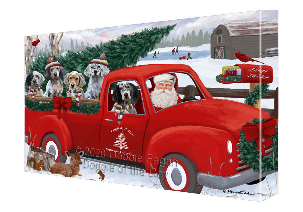 Christmas Santa Express Delivery Red Truck English Setter Dogs Canvas Wall Art - Premium Quality Ready to Hang Room Decor Wall Art Canvas - Unique Animal Printed Digital Painting for Decoration