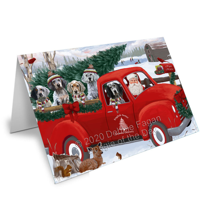 Christmas Santa Express Delivery Red Truck English Setter Dogs  Handmade Artwork Assorted Pets Greeting Cards and Note Cards with Envelopes for All Occasions and Holiday Seasons