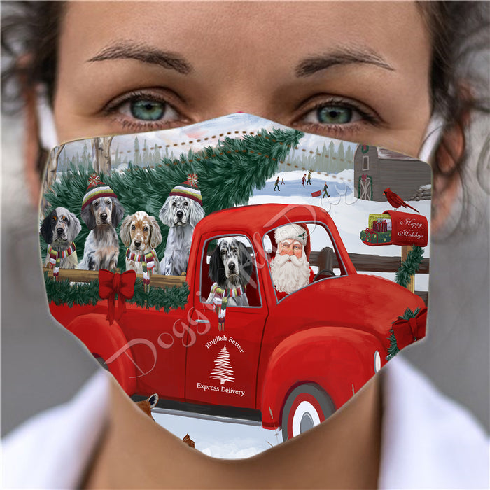 Christmas Santa Express Delivery Red Truck English Setter Dogs Face Mask FM48438
