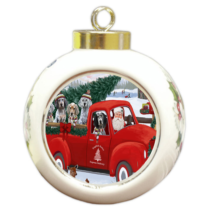 Christmas Santa Express Delivery Red Truck English Setter Dogs Round Ball Christmas Ornament Pet Decorative Hanging Ornaments for Christmas X-mas Tree Decorations - 3" Round Ceramic Ornament