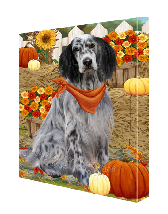 Fall Pumpkin Autumn Greeting English Setter Dog Canvas Wall Art - Premium Quality Ready to Hang Room Decor Wall Art Canvas - Unique Animal Printed Digital Painting for Decoration CVS450
