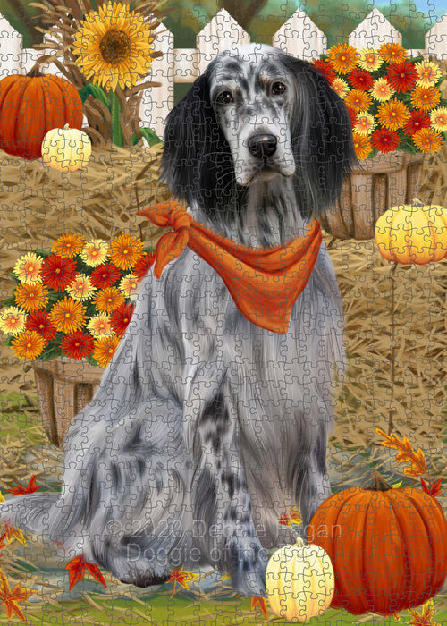Fall Pumpkin Autumn Greeting English Setter Dog Portrait Jigsaw Puzzle for Adults Animal Interlocking Puzzle Game Unique Gift for Dog Lover's with Metal Tin Box PZL745
