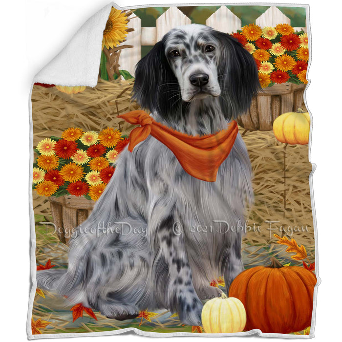 Fall Autumn Greeting English Setter Dog with Pumpkins Blanket BLNKT142433