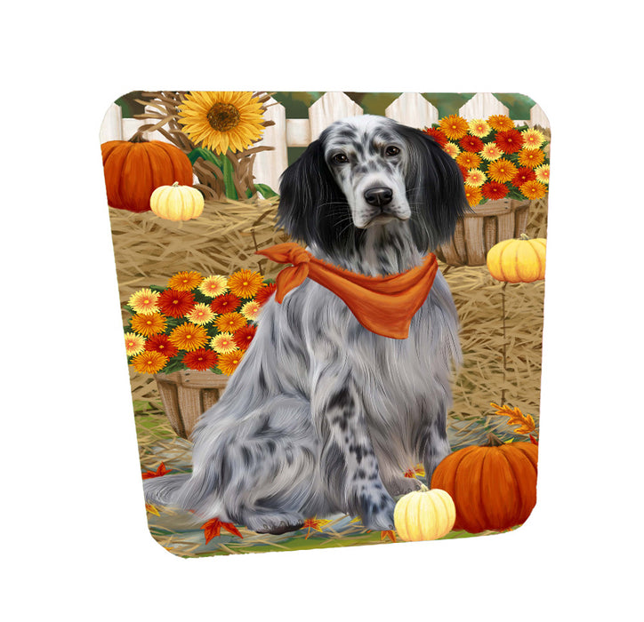 Fall Pumpkin Autumn Greeting English Setter Dog Coasters Set of 4 CSTA58499