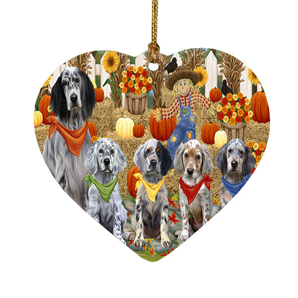 Fall Festive Gathering English Setter Dogs Heart Christmas Ornament HPORA59248