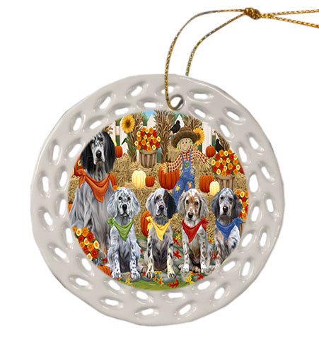 Fall Festive Gathering English Setter Dogs Doily Ornament DPOR58884
