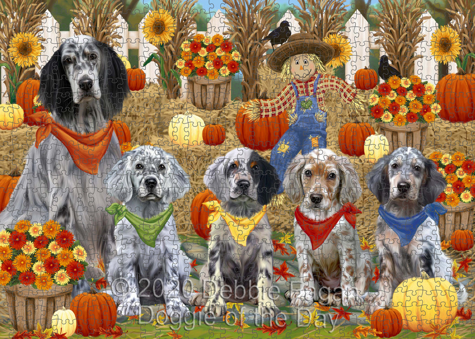 Fall Festive Gathering English Setter Dogs Portrait Jigsaw Puzzle for Adults Animal Interlocking Puzzle Game Unique Gift for Dog Lover's with Metal Tin Box