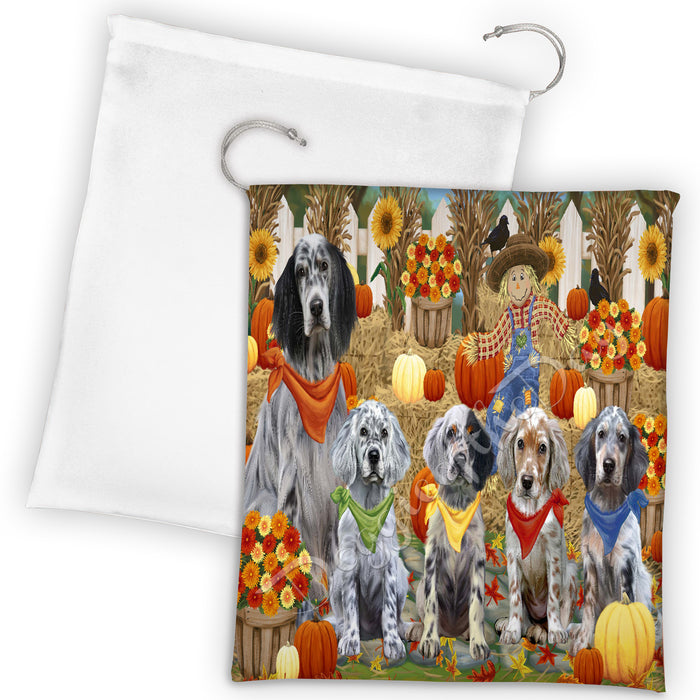 Fall Festive Harvest Time Gathering English Setter Dogs Drawstring Laundry or Gift Bag LGB48402