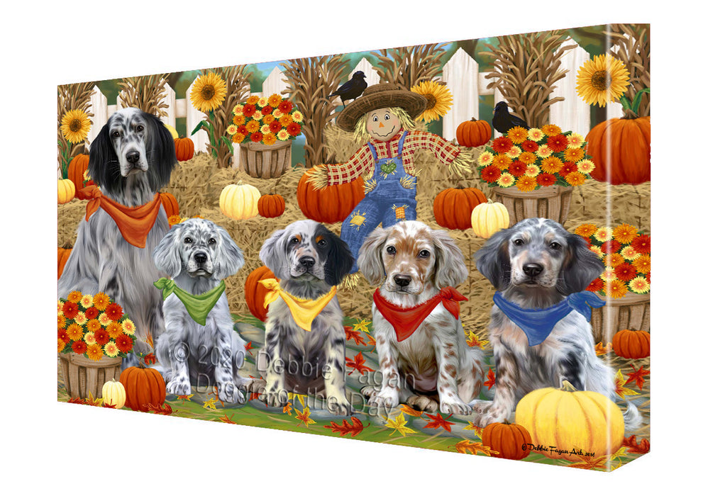 Fall Festive Gathering English Setter Dogs Canvas Wall Art - Premium Quality Ready to Hang Room Decor Wall Art Canvas - Unique Animal Printed Digital Painting for Decoration