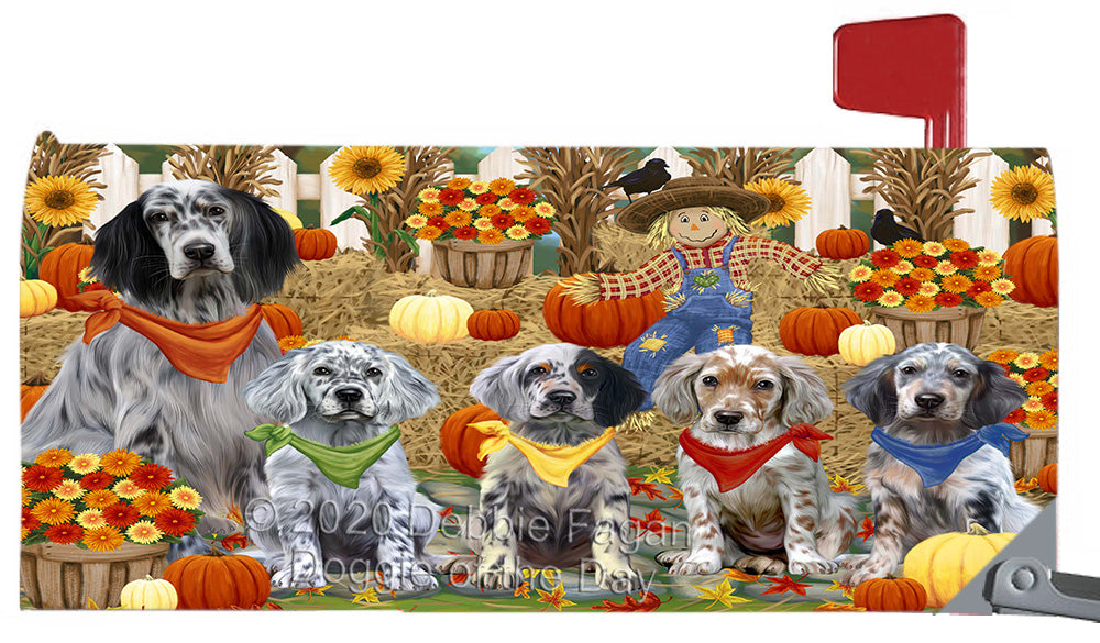 Fall Festive Gathering English Setter Dogs Magnetic Mailbox Cover Both Sides Pet Theme Printed Decorative Letter Box Wrap Case Postbox Thick Magnetic Vinyl Material