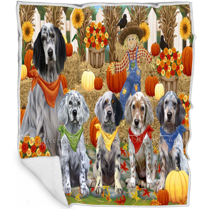 Fall Festive Gathering English Setter Dogs with Pumpkins Blanket BLNKT142407