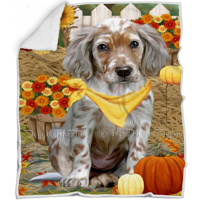 Fall Autumn Greeting English Setter Dog with Pumpkins Blanket BLNKT142434