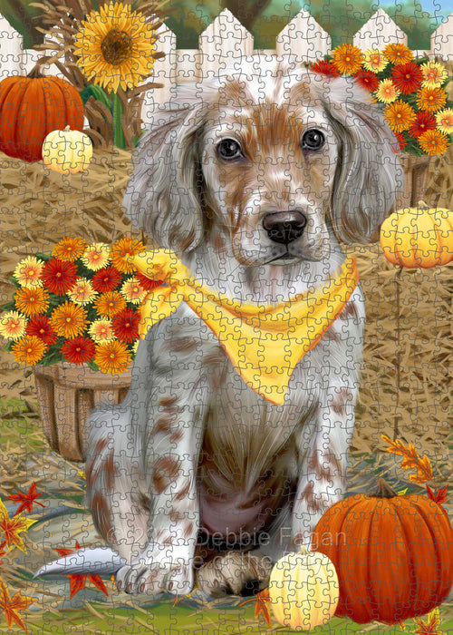 Fall Pumpkin Autumn Greeting English Setter Dog Portrait Jigsaw Puzzle for Adults Animal Interlocking Puzzle Game Unique Gift for Dog Lover's with Metal Tin Box PZL746