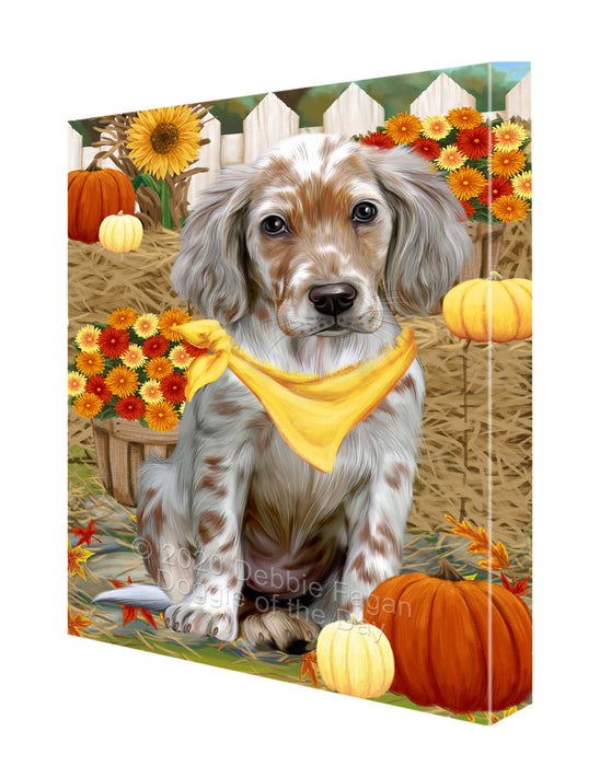Fall Pumpkin Autumn Greeting English Setter Dog Canvas Wall Art - Premium Quality Ready to Hang Room Decor Wall Art Canvas - Unique Animal Printed Digital Painting for Decoration CVS451