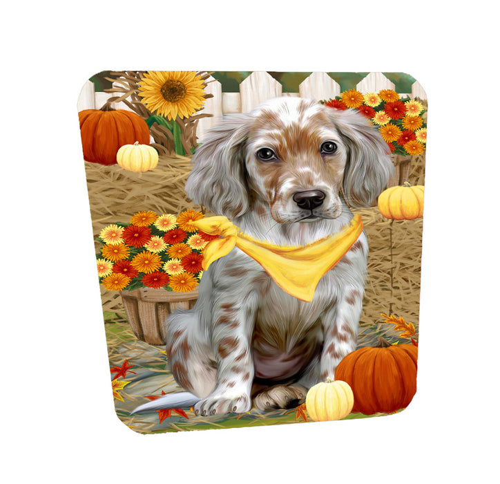 Fall Pumpkin Autumn Greeting English Setter Dog Coasters Set of 4 CSTA58500