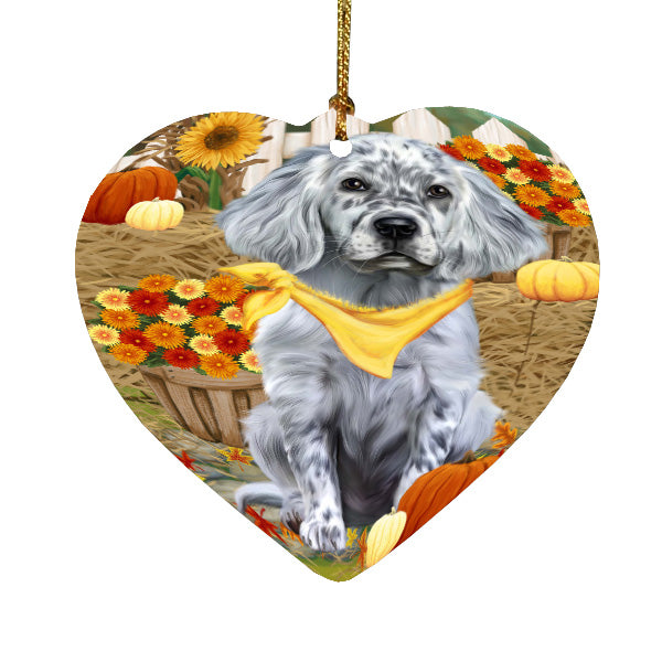 Fall Pumpkin Autumn Greeting English Setter Dog Heart Christmas Ornament HPORA59262