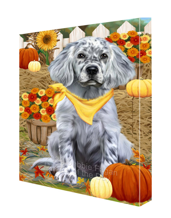 Fall Pumpkin Autumn Greeting English Setter Dog Canvas Wall Art - Premium Quality Ready to Hang Room Decor Wall Art Canvas - Unique Animal Printed Digital Painting for Decoration CVS452