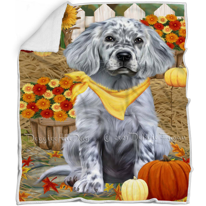 Fall Autumn Greeting English Setter Dog with Pumpkins Blanket BLNKT142435