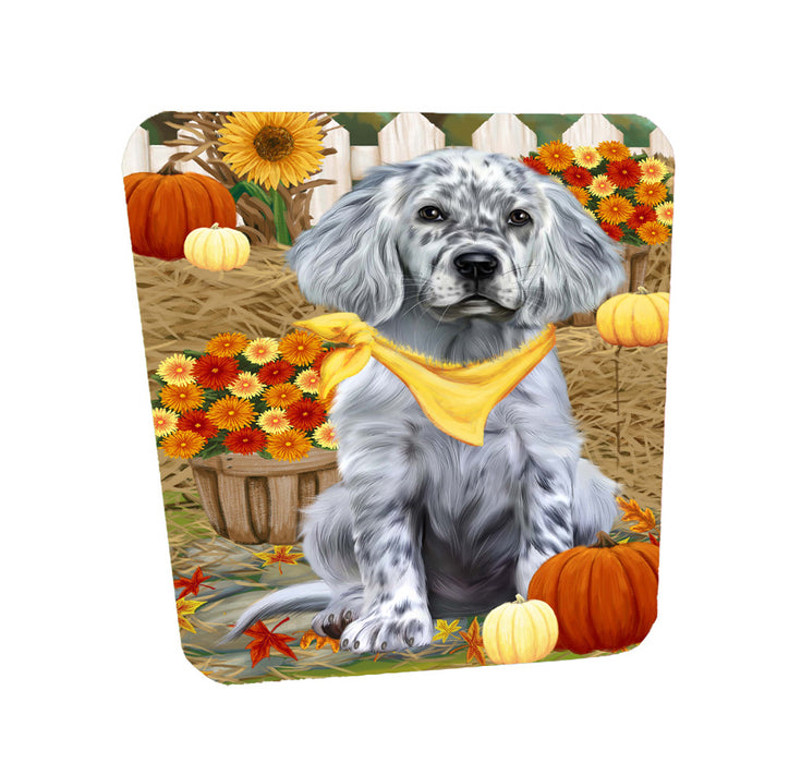 Fall Pumpkin Autumn Greeting English Setter Dog Coasters Set of 4 CSTA58501
