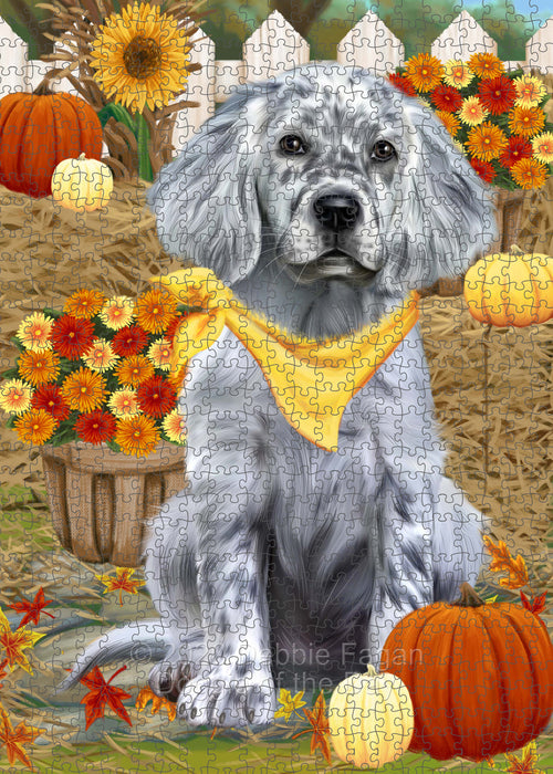 Fall Pumpkin Autumn Greeting English Setter Dog Portrait Jigsaw Puzzle for Adults Animal Interlocking Puzzle Game Unique Gift for Dog Lover's with Metal Tin Box PZL747