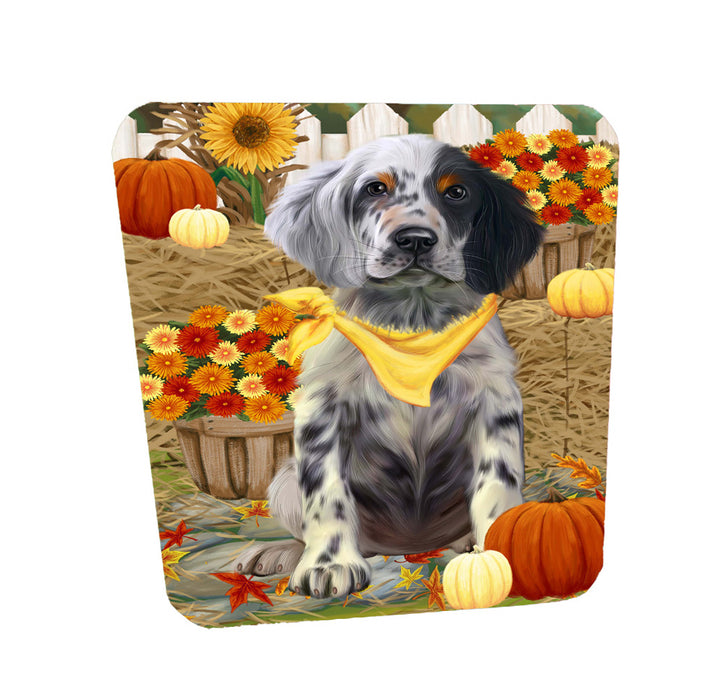 Fall Pumpkin Autumn Greeting English Setter Dog Coasters Set of 4 CSTA58502