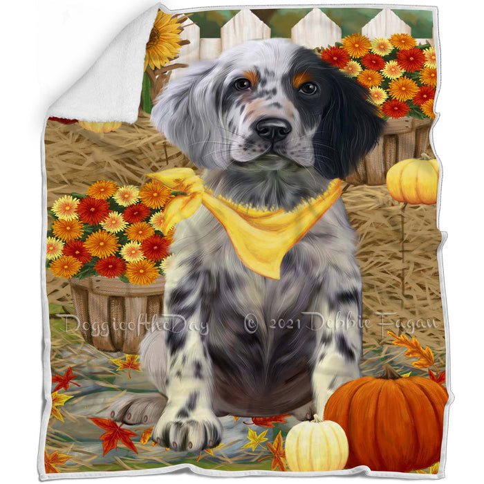 Fall Autumn Greeting English Setter Dog with Pumpkins Blanket BLNKT142436