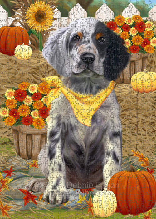 Fall Pumpkin Autumn Greeting English Setter Dog Portrait Jigsaw Puzzle for Adults Animal Interlocking Puzzle Game Unique Gift for Dog Lover's with Metal Tin Box PZL748