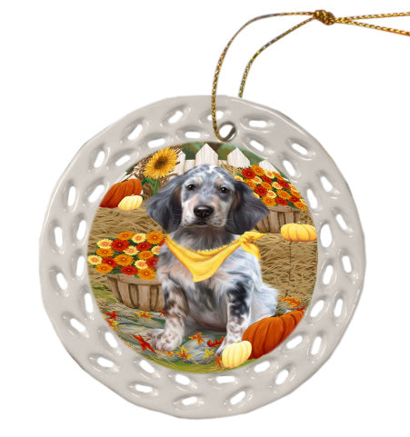 Fall Pumpkin Autumn Greeting English Setter Dog Doily Ornament DPOR58900