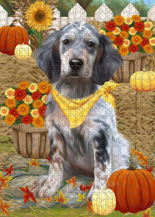 Fall Pumpkin Autumn Greeting English Setter Dog Portrait Jigsaw Puzzle for Adults Animal Interlocking Puzzle Game Unique Gift for Dog Lover's with Metal Tin Box PZL749