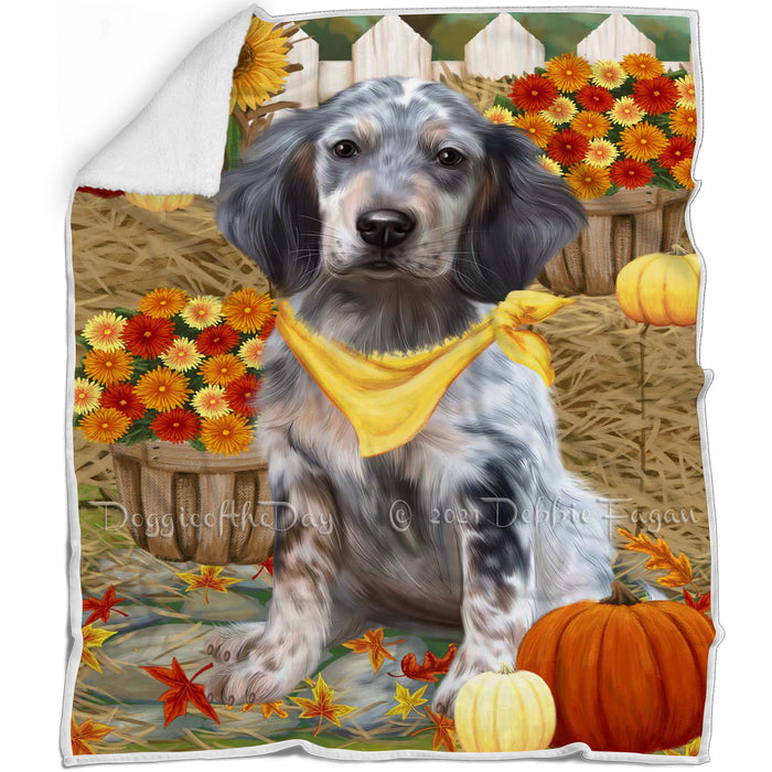 Fall Autumn Greeting English Setter Dog with Pumpkins Blanket BLNKT142437