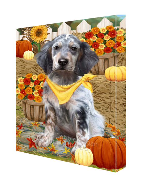Fall Pumpkin Autumn Greeting English Setter Dog Canvas Wall Art - Premium Quality Ready to Hang Room Decor Wall Art Canvas - Unique Animal Printed Digital Painting for Decoration CVS454